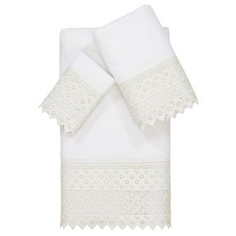Linum Home Textiles Turkish Cotton Aiden 3 pc White Lace Embellished Towel Set