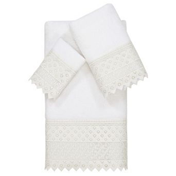 Linum Home Textiles Turkish Cotton Aiden 3 pc White Lace Embellished Towel Set