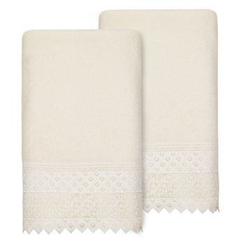 Linum Home Textiles Turkish Cotton Aiden 2 pc White Lace Embellished Bath Towel Set