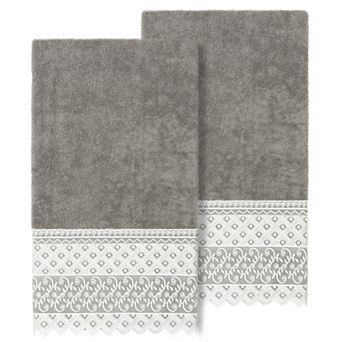 Linum Home Textiles Turkish Cotton Aiden 2 pc White Lace Embellished Bath Towel Set
