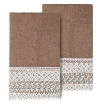 Linum Home Textiles Turkish Cotton Aiden 2 pc White Lace Embellished Bath Towel Set
