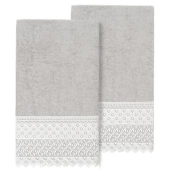 Linum Home Textiles Turkish Cotton Aiden 2 pc White Lace Embellished Bath Towel Set
