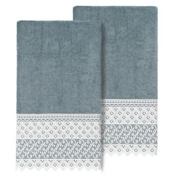 Linum Home Textiles Turkish Cotton Aiden 2 pc White Lace Embellished Bath Towel Set