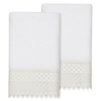 Linum Home Textiles Turkish Cotton Aiden 2 pc White Lace Embellished Bath Towel Set