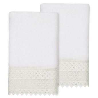 Linum Home Textiles Turkish Cotton Aiden 2 pc White Lace Embellished Bath Towel Set