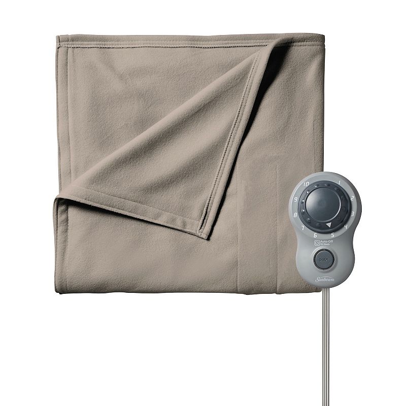 UPC 053891158930 product image for Sunbeam Fleece Heated Blanket with Dial Controller, Beig/Green, Full | upcitemdb.com