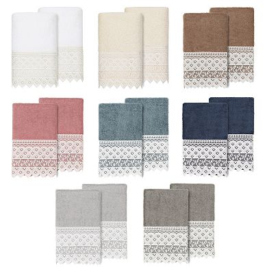 Linum Home Textiles Turkish Cotton Aiden 2-piece White Lace Embellished Hand Towel Set