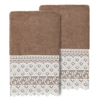 Linum Home Textiles Turkish Cotton Aiden 2 pc White Lace Embellished Hand Towel Set