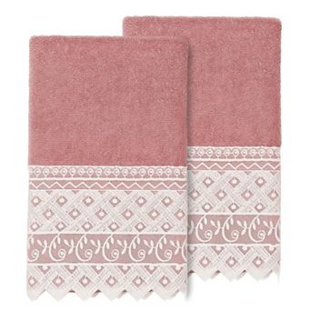 Linum Home Textiles Turkish Cotton Aiden 2 pc White Lace Embellished Hand Towel Set