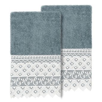 Linum Home Textiles Turkish Cotton Aiden 2 pc White Lace Embellished Hand Towel Set