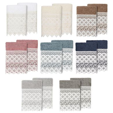 Linum Home Textiles Turkish Cotton Aiden 2-piece White Lace Embellished Washcloth Set