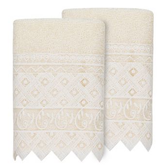 Linum Home Textiles Turkish Cotton Aiden 2 pc White Lace Embellished Washcloth Set