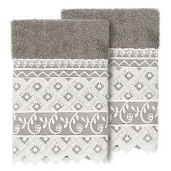 Linum Home Textiles Turkish Cotton Aiden 2 pc White Lace Embellished Washcloth Set