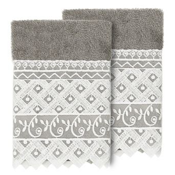 Linum Home Textiles Turkish Cotton Aiden 2 pc White Lace Embellished Washcloth Set