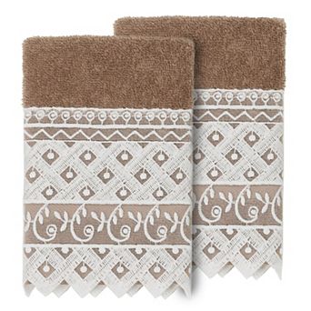 Linum Home Textiles Turkish Cotton Aiden 2 pc White Lace Embellished Washcloth Set