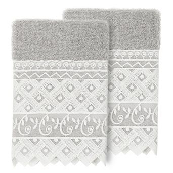 Linum Home Textiles Turkish Cotton Aiden 2 pc White Lace Embellished Washcloth Set
