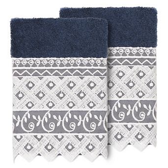 Linum Home Textiles Turkish Cotton Aiden 2 pc White Lace Embellished Washcloth Set