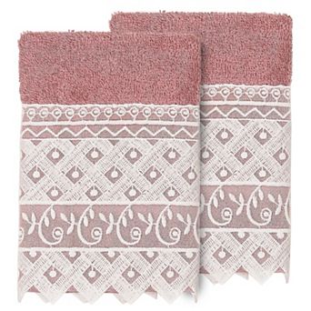 Linum Home Textiles Turkish Cotton Aiden 2 pc White Lace Embellished Washcloth Set