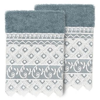 Linum Home Textiles Turkish Cotton Aiden 2 pc White Lace Embellished Washcloth Set