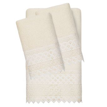 Linum Home Textiles Turkish Cotton Aiden 3 pc White Lace Embellished Hand & Bath Towel Set