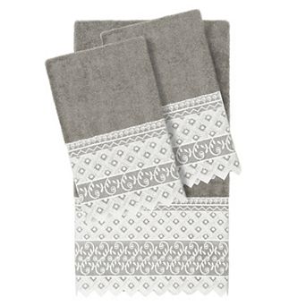 Linum Home Textiles Turkish Cotton Aiden 3 pc White Lace Embellished Hand & Bath Towel Set