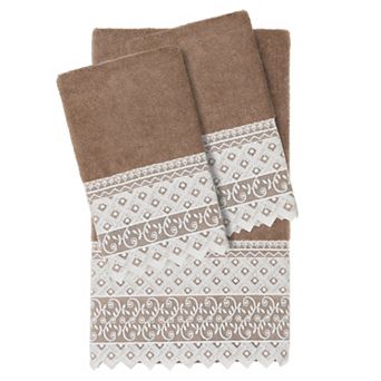 Linum Home Textiles Turkish Cotton Aiden 3 pc White Lace Embellished Hand & Bath Towel Set