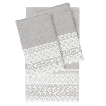 Linum Home Textiles Turkish Cotton Aiden 3 pc White Lace Embellished Hand & Bath Towel Set