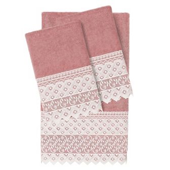 Linum Home Textiles Turkish Cotton Aiden 3 pc White Lace Embellished Hand & Bath Towel Set