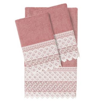 Linum Home Textiles Turkish Cotton Aiden 3 pc White Lace Embellished Hand & Bath Towel Set