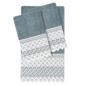 Linum Home Textiles Turkish Cotton Aiden 3 pc White Lace Embellished Hand & Bath Towel Set