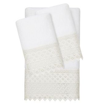 Linum Home Textiles Turkish Cotton Aiden 3 pc White Lace Embellished Hand & Bath Towel Set