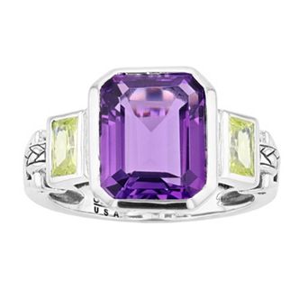 SIRI USA by TJM Sterling Silver Lab-Created Amethyst & Green Cubic Zirconia Cushion Ring