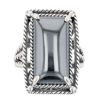 SIRI USA by TJM Sterling Silver Hematite Cushion Link Ring