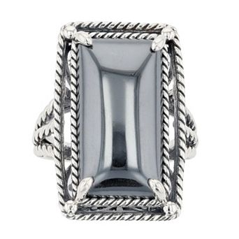 SIRI USA by TJM Sterling Silver Hematite Cushion Link Ring