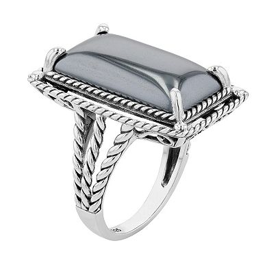 SIRI USA by TJM Sterling Silver Hematite Cushion Link Ring