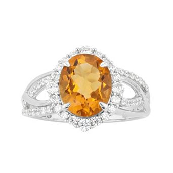 SIRI USA by TJM Sterling Silver Citrine & Cubic Zirconia Halo Ring