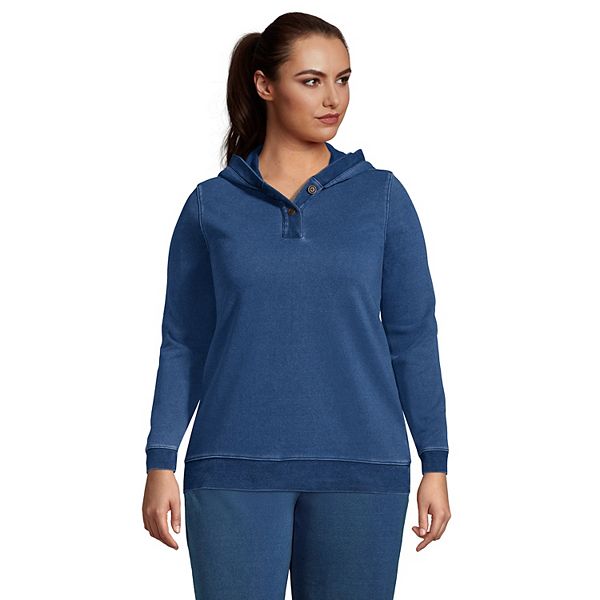 Plus Size Lands' End Serious Sweats Long Sleeve Button Hoodie