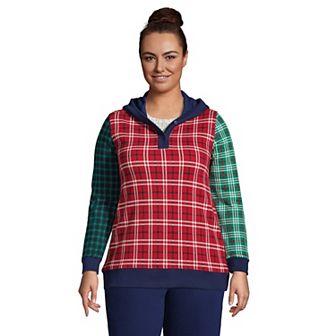 Plus Size Lands' End Serious Sweats Long Sleeve Button Hoodie
