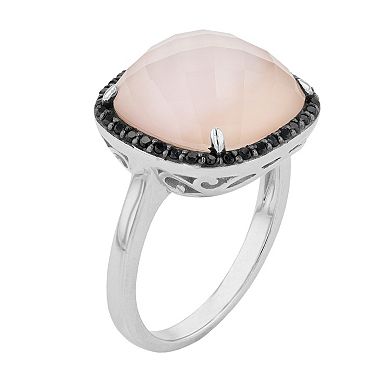 SIRI USA by TJM Sterling Silver Crystal Pink Mother-of-Pearl Doublet & Black Spinel Cushion Ring