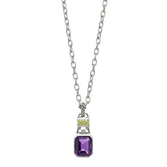 SIRI USA by TJM Sterling Silver Lab-Created Amethyst & Green Cubic Zirconia Cushion Pendant