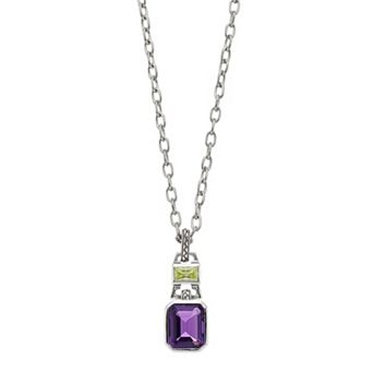 SIRI USA by TJM Sterling Silver Lab-Created Amethyst & Green Cubic Zirconia Cushion Pendant