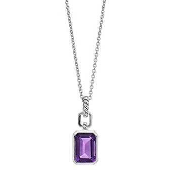 SIRI USA by TJM Sterling Silver Lab-Created Amethyst Art Deco Pendant Necklace