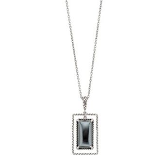 SIRI USA by TJM Sterling Silver Hematite Cushion Link Pendant Necklace