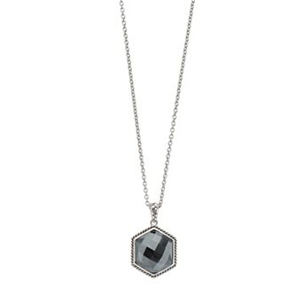 SIRI USA by TJM Sterling Silver Hematite Hexagon Pendant Necklace