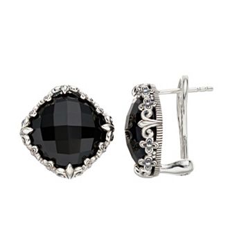 SIRI USA by TJM Sterling Silver Black Onyx Cushion Omega Earrings