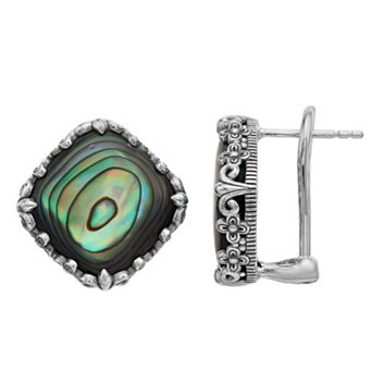 SIRI USA by TJM Sterling Silver Abalone Cushion Omega Earrings