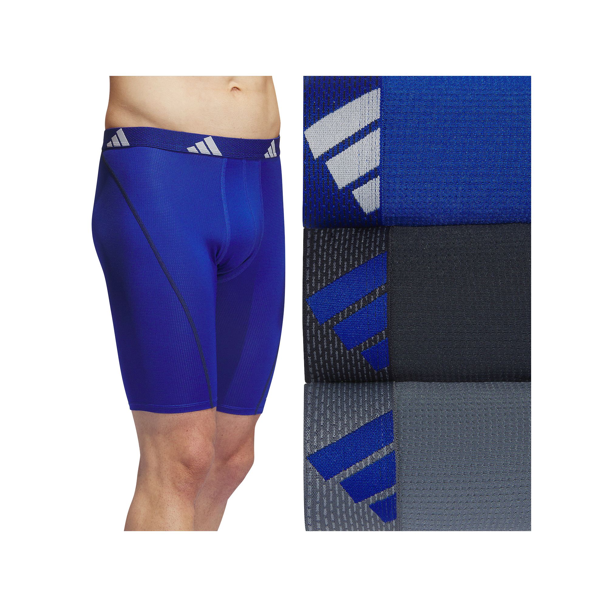 Mens adidas 3-pack Sport Performance Mesh Long-Leg Boxer Briefs, Size: XL,