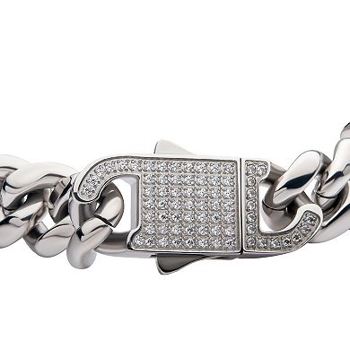Stainless Steel Curb Chain & Cubic Zirconia Clasp Bracelet