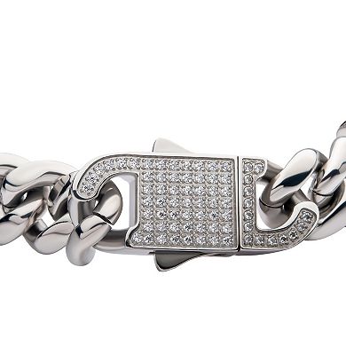 DANTE Stainless Steel Curb Chain & Cubic Zirconia Clasp Bracelet