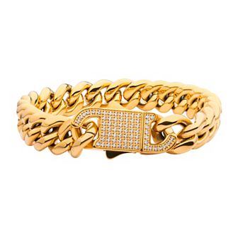 DANTE Stainless Steel Curb Chain & Cubic Zirconia Clasp Bracelet